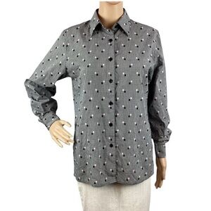 Foxcroft Top Size 4 Black Plaid Button Front Long Sleeve Cotton Blend